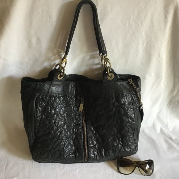 Cynthia Rowley Large Black Leather Quilted Tote Bag / Purse - Picture 1 of 13